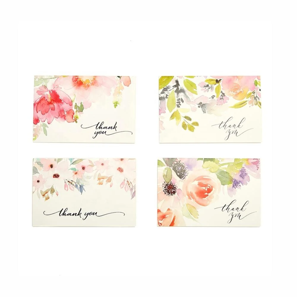 
100 Wholesale Flower Blank Thank You Cards Packs, Bulk Custom Logo Thank You Notes with Envelopes 