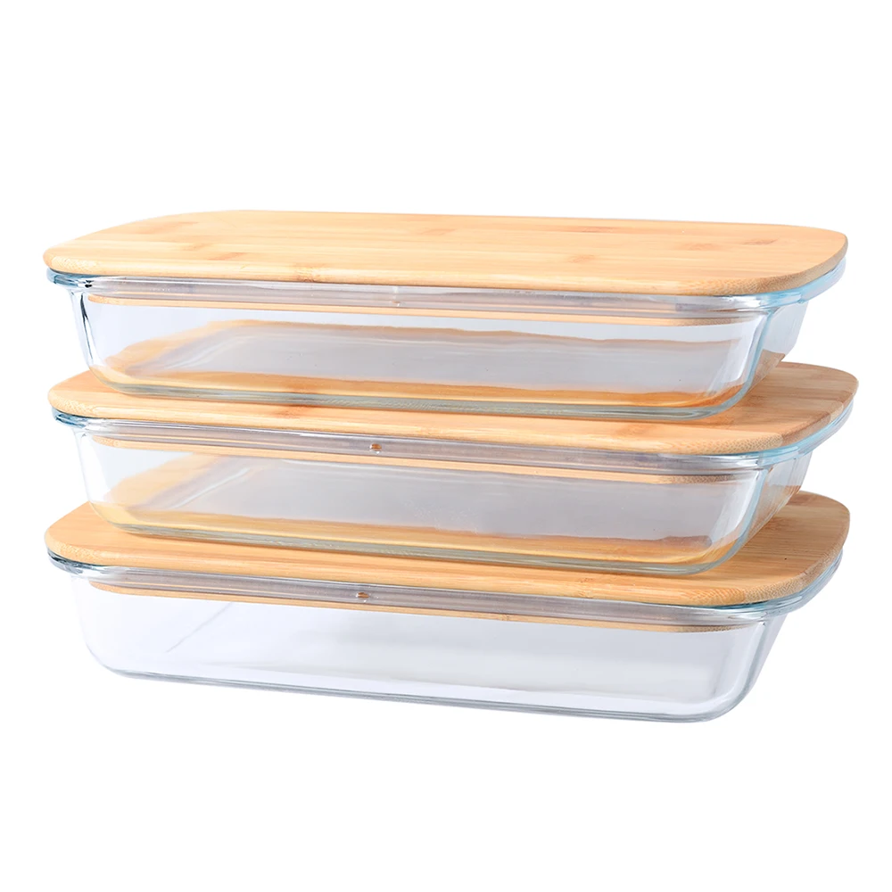 

Pizza Pan Glass Bakeware Large Size Rectangle Glass Baking Pan Dish Oven Plate Dinnerware Type Glass Baking Tray With Bamboo Lid
