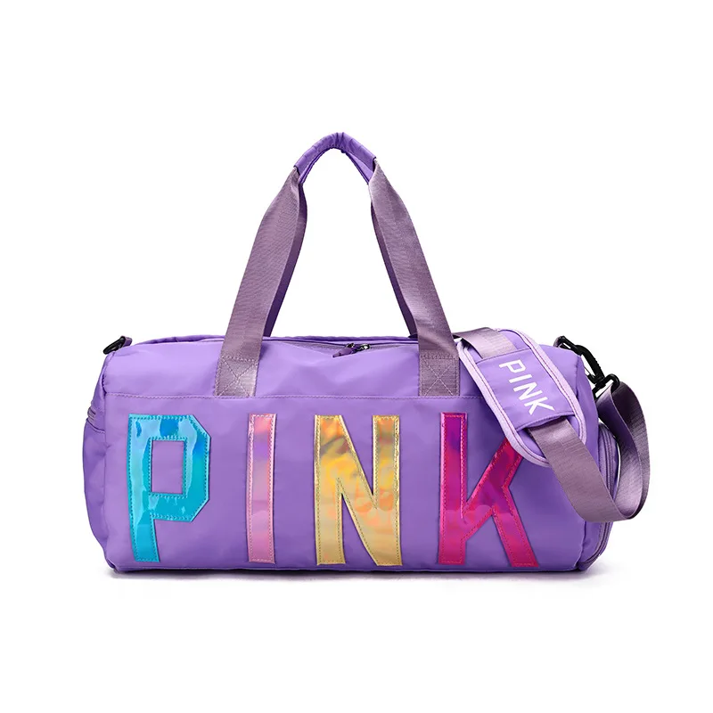 

Custom logo printed travel shoe bag with zipper pink duffle bags gym women waterproof sports travel bag with shoe pocket, Customized color