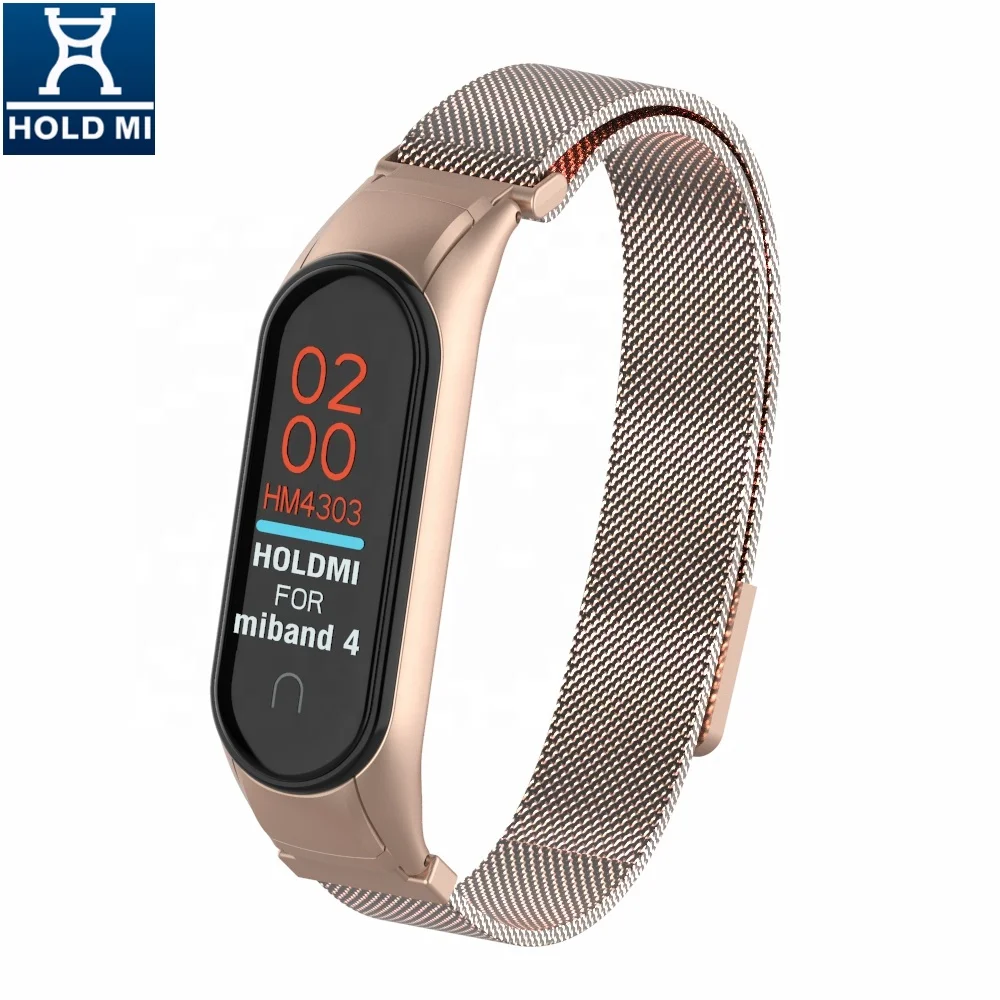 Customized holdmi 43036 series bronze gold color mi band 4 milanese wrist watch belt for mi bands