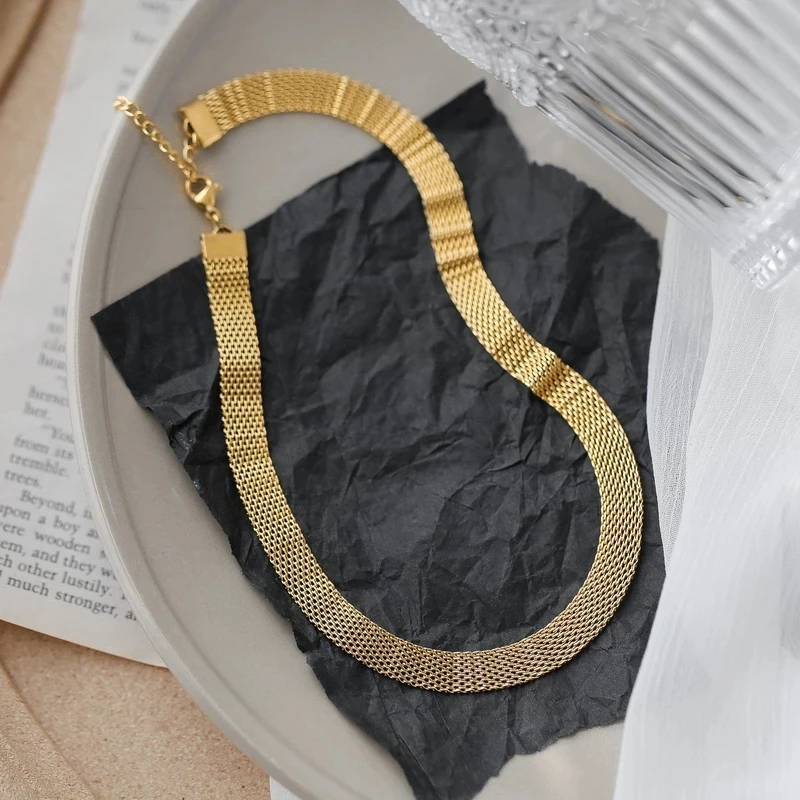 

18 K Gold Plated Vintage Rayon Mesh Necklace Bracelet Woman Jewelry 316L Stainless steel Necklace Factory Wholesale Never Fade