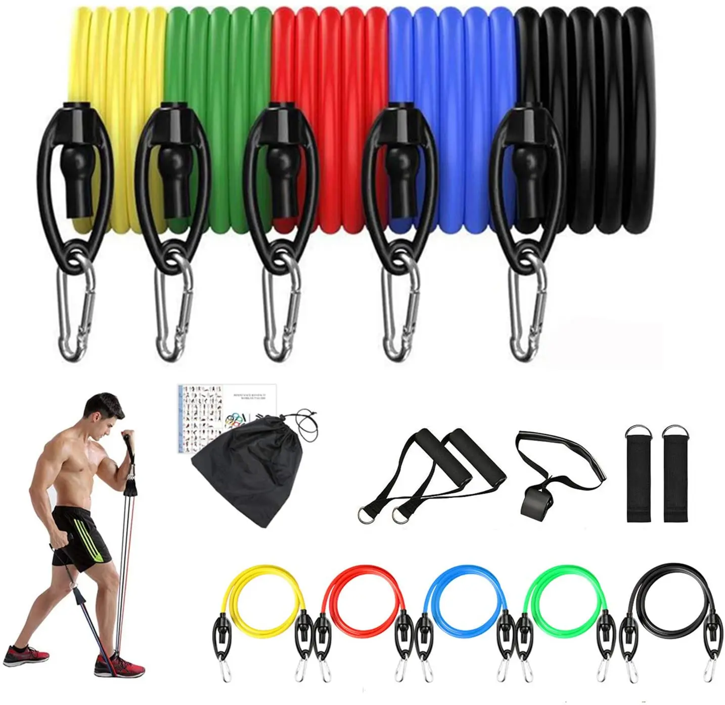 

11pcs home use elastic workout bands for exercise strength training bands set