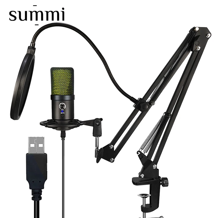 

SUC-U780 USB Studio Condenser Computer Microphone With Scissor Arm Stand For Podcast Recording RGB Microphone