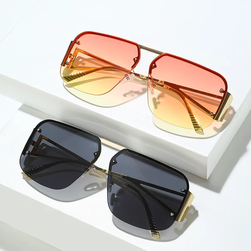 

2023 Hot Selling Sunglasses Trendy Designer Half-Frame Metal Square Women Men Sunglasses