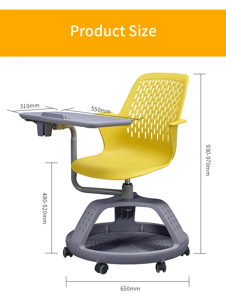 Comfortable Plastic Interactive School Student Study Chair With Writing Armrest Tablet Pad