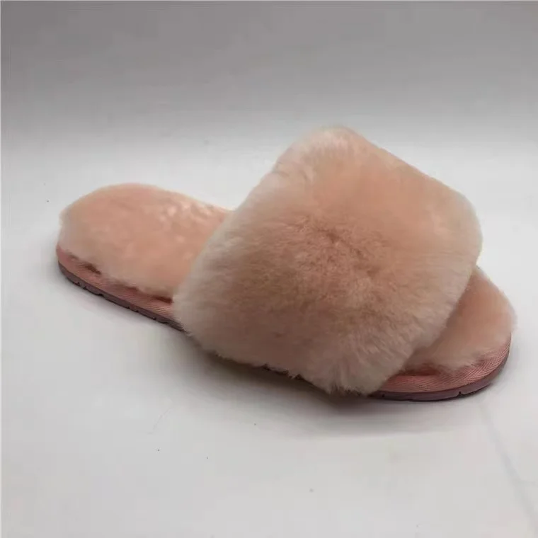 

OEM new female slippers 100% Australian sheepskin fur pure wool outdoor slippers cool in summer warm in winter, White, blue, pink, grey