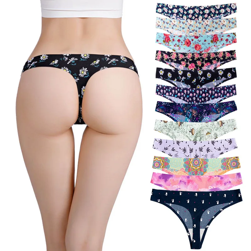 

Amazon hot sale calcinha teen girl panties underwear printed t back tanga spandex thong for women seamless string latex briefs