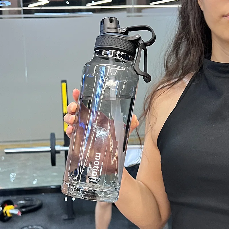 Large Capacity Transparent Plastic Water Bottle With Handle Portable Reusable Running Gym Sport Bottle Custom Logo