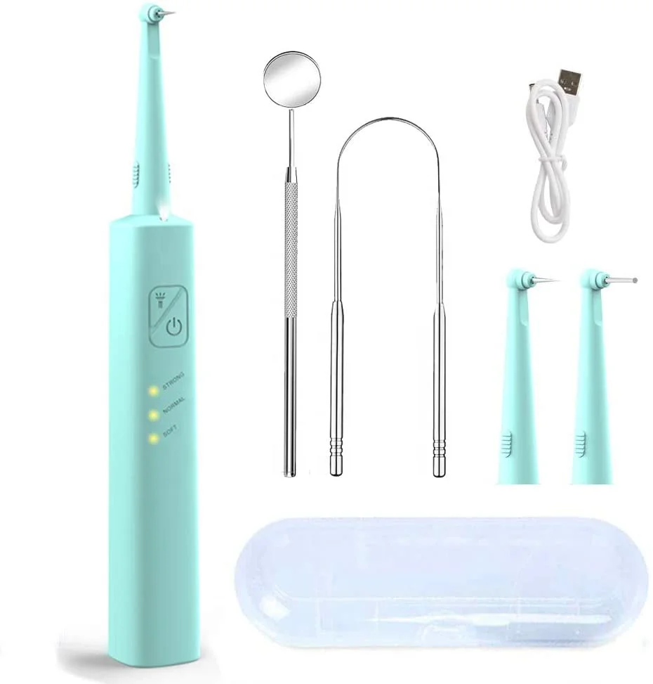 

Rechargeable Electric Teeth Cleaner Kit 2 Replaceable Heads And Led Light 3 Working Modes Portable Ultrasonic Tooth Cleaner, Blue/pink/black