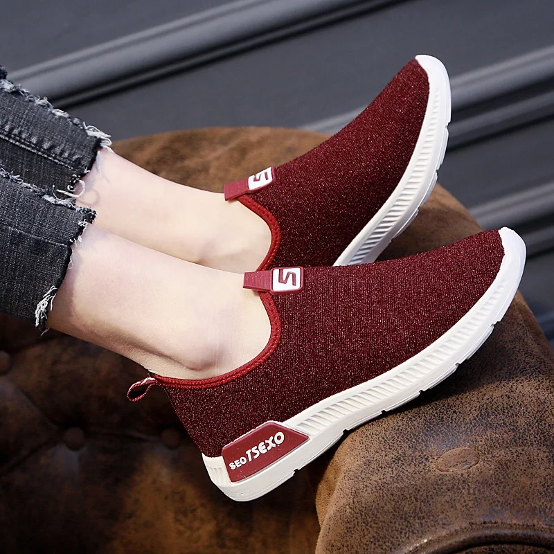 

P-1010 Slip on mesh work sock sneakers womens casual tennis loafers shoes 2021 women office shoes for women lady zapatillas, Black, gray, red