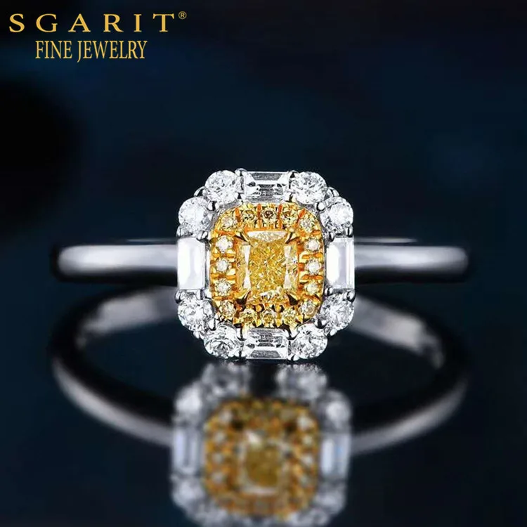 

SGARIT new style diamond jewelry wholesale 0.22ct natural yellow diamond women wedding ring 18k gold