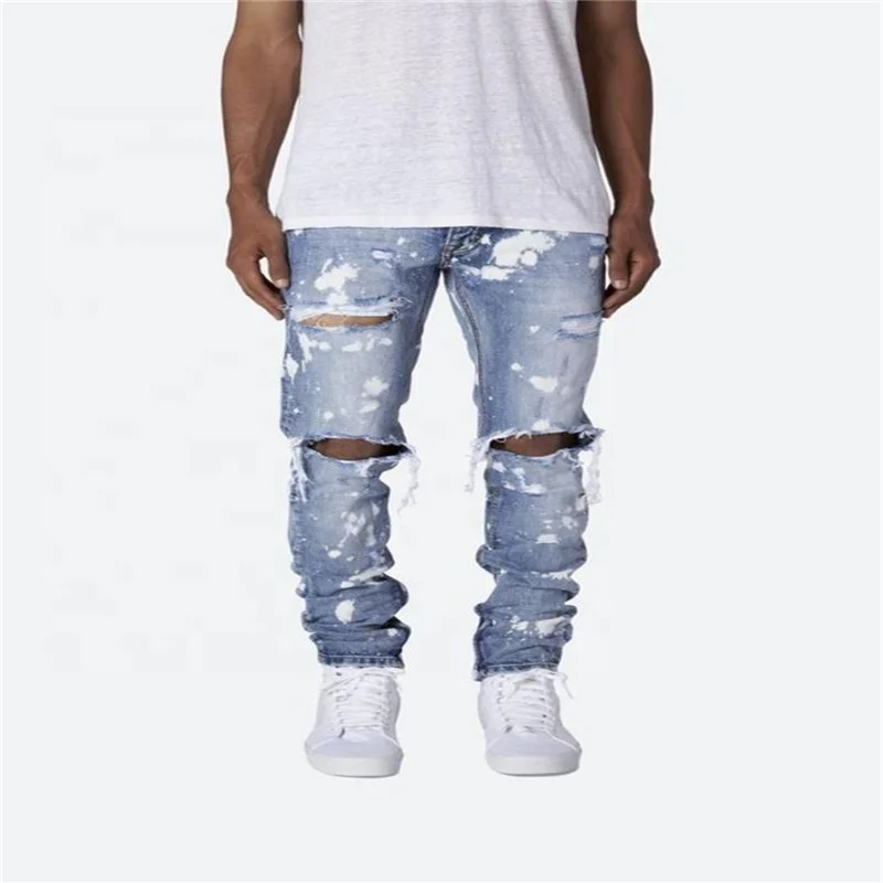 

New Fashion Skinny Stretch Denim Pants Ripped Slim Fit Jeans, Light blue