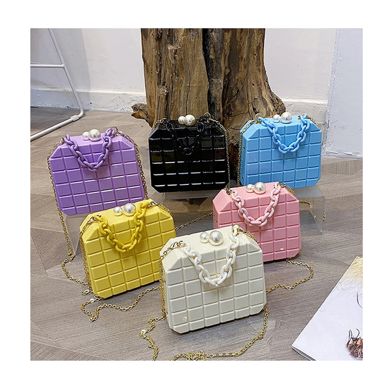 

Summer New Acrylic Crossbody Bags Women Fashion Grid Shoulder Tote Purses Casual Wild Chain Hand Bags Female Plaids Handbags