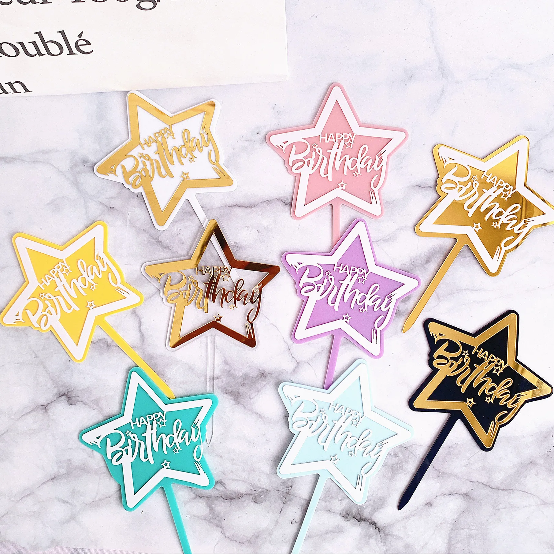 

Home DIY Star Happy Birthday Colorful Acrylic Cake Topper For Birthday Party decoration