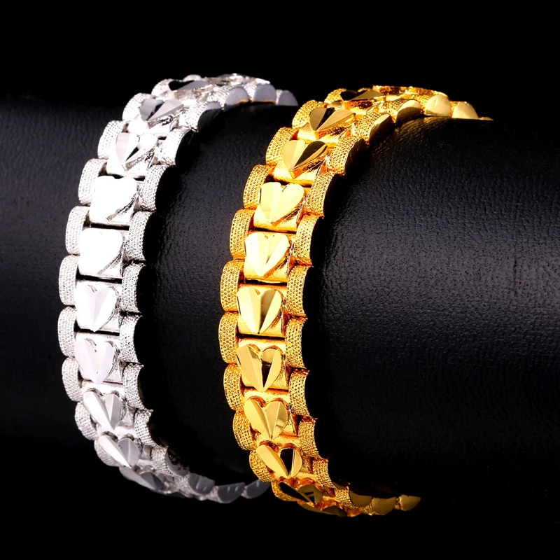 

Fashion Couple Bracelets Trendy Men 18K Gold Motorcycle Chain Bracelet, Gold/silver