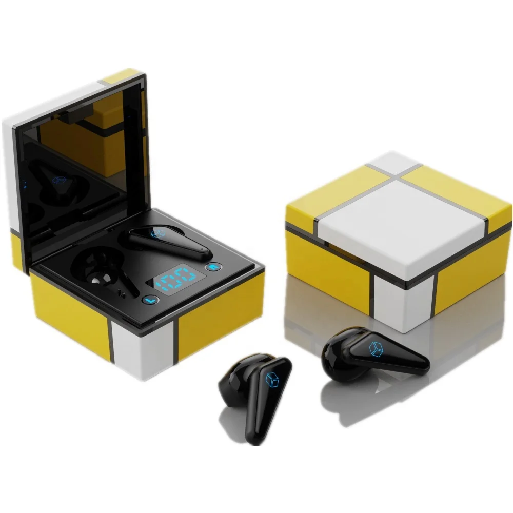 

2022 New Arrival DIY Removable Gamer Earphone M10 F9-5 Magic Cube TWS Gaming Earbuds, Blue/red/yellow