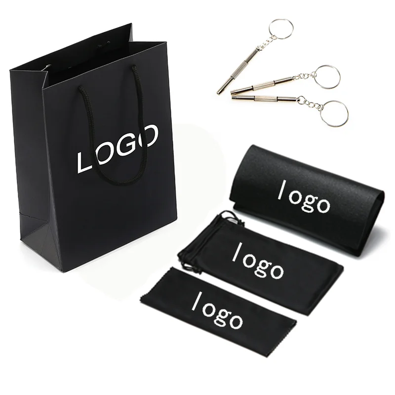 

Hot sale handbag Set custom sunglasses case packaging folding eyeglass cases box with sunglasses pouch cloth bag screwdriver
