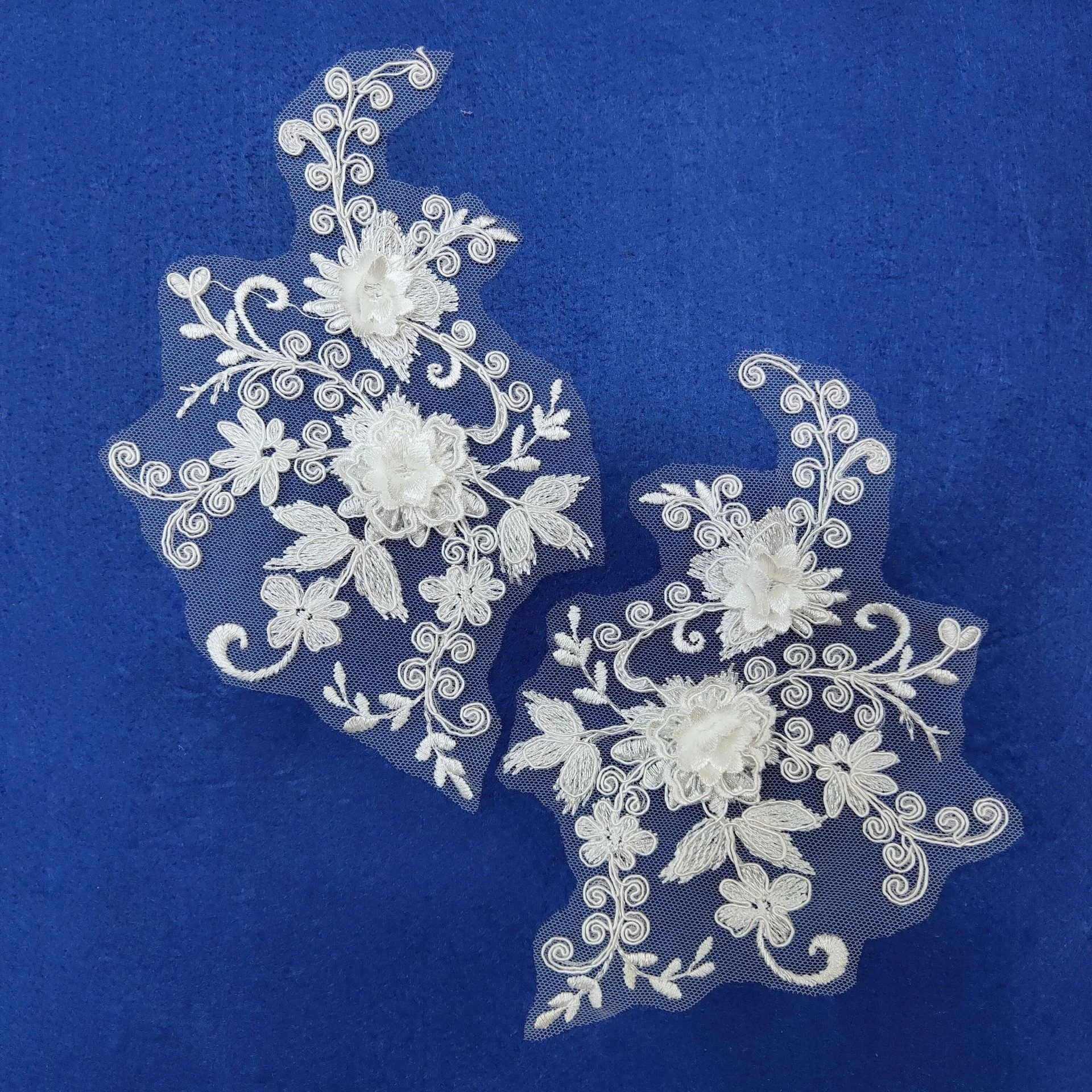 

White 3d wedding embroidery bridal applique lace patches fabric, As pictured