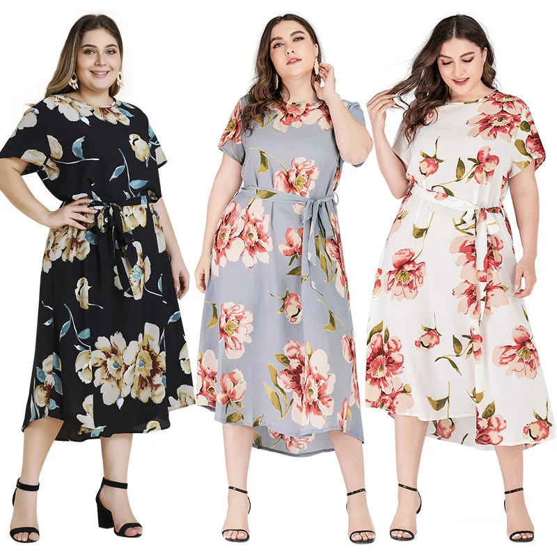 

Wholesale Summer 2022 Hot Sales Floral Printing Maxi Dress Women Plus Size Dress, Customized color