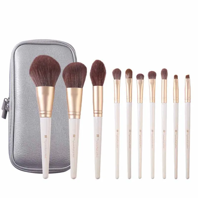 

Ten Makeup Brushes Set With Bag Cosmetic Facial Pen Blush Eyebrow Brush Eye Shadow Brush Cosmetics