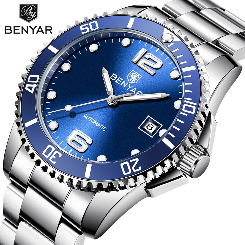 

2021 BENYAR 5152 Top Brand luxury Men Mechanical Watch Automatic Fashion Luxury Stainless Steel Male Clock Watches Men Wrist, 3-colors