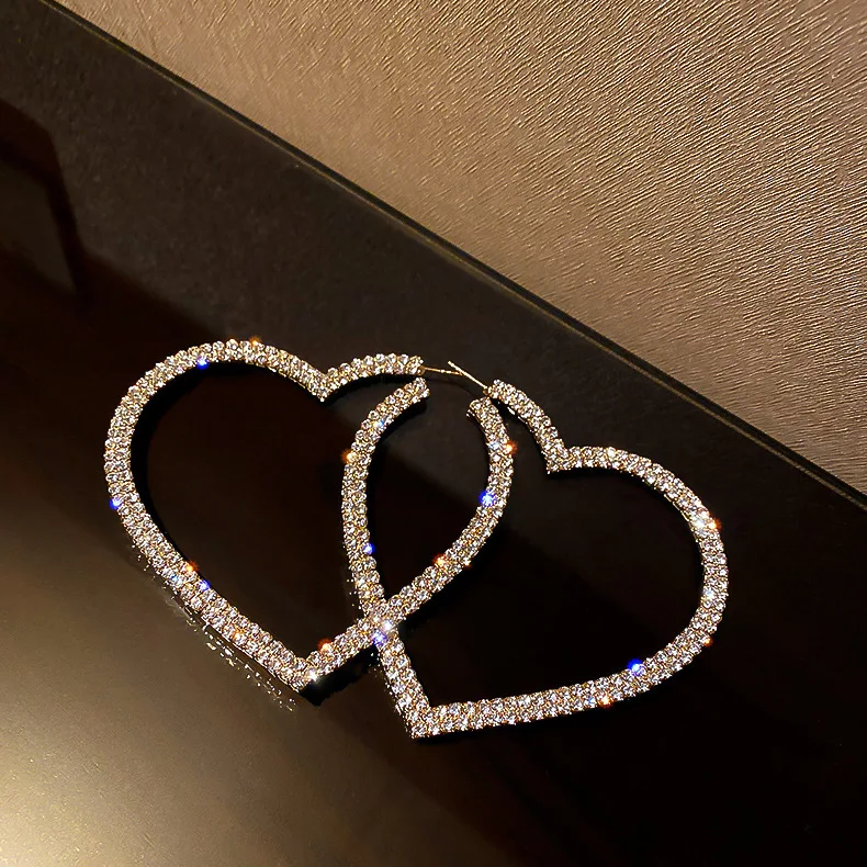 

Fashion Big Heart Crystal Hoop Earrings for Women Geometric Rhinestones Earrings Statement Jewelry