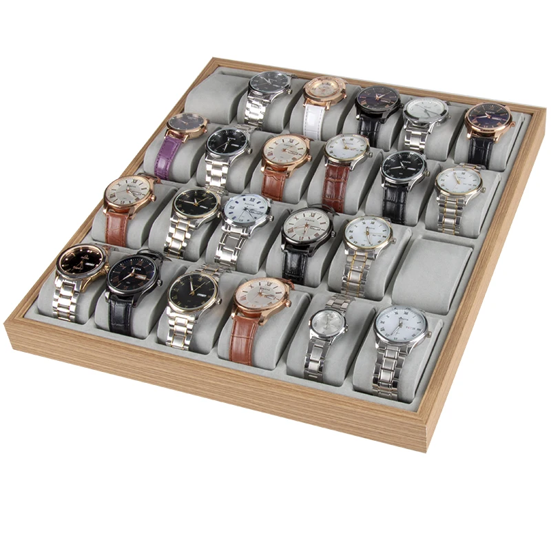 

New arrival 24 grids linen velvet bracelet watch display tray with pillow
