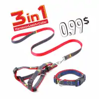 

No Pull Easy Walk Outdoor Vest Denim 3 pieces pet supplies collar Dog harness and leash