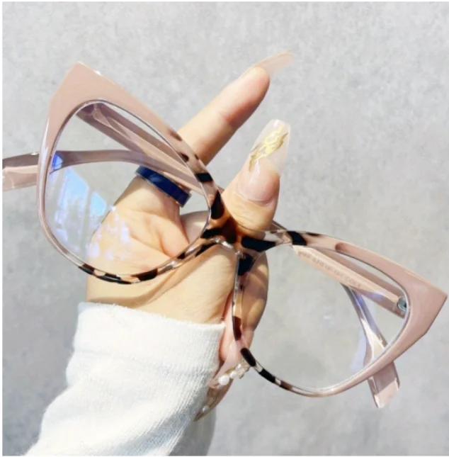 

28046 New Plain Eyeglasses Cat Eye Frame Flat Mirror Round Face Female Slim Fashion Anti Blue Light