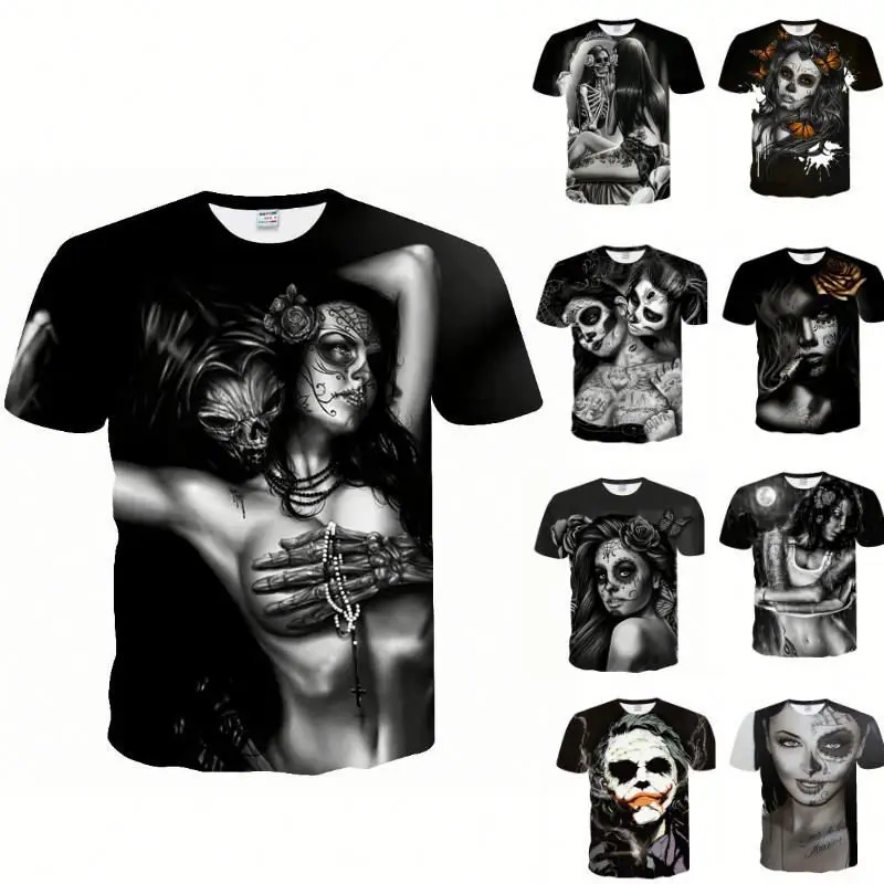 

Dark Series T-shirts Black T-shirts Woman Men Skull Tshirt Tops Tees Short Sleeve Custom Tshirts Print Peking Opera Casual