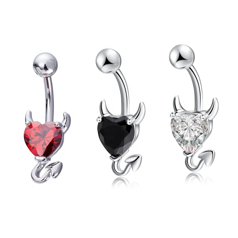 

Heart Zircon Umbilical Nails Women Cute Stainless Steel Body and Piercing Jewelry, Red/black/white