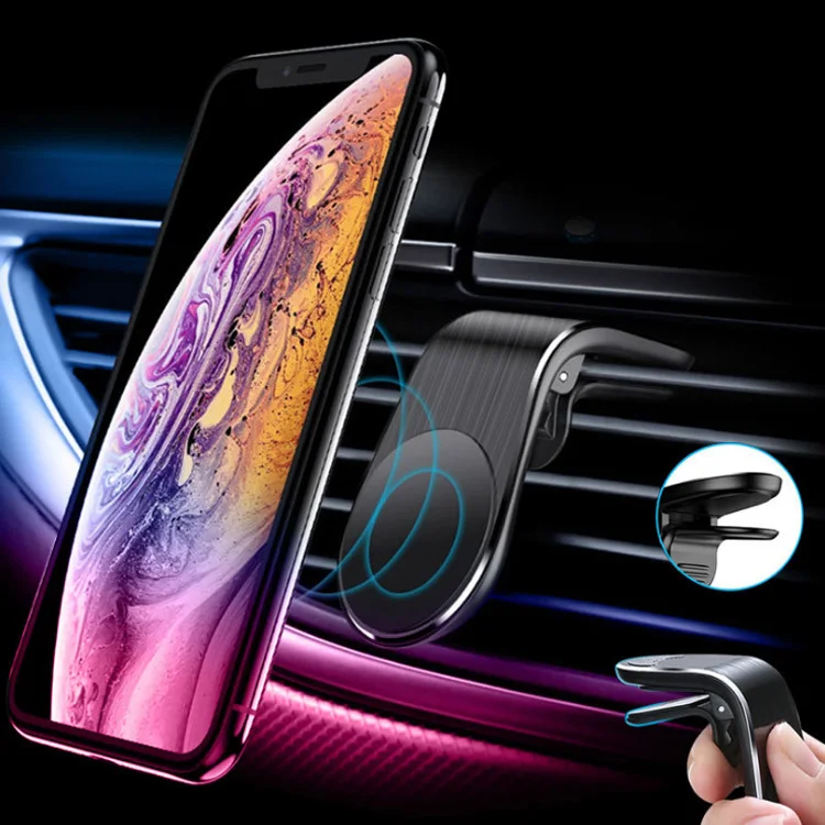 

Custom Logo L-Type Stand Metal Air Vent Mount Cell Phone Magnetic Car Phone Holder, Black, silver, gold