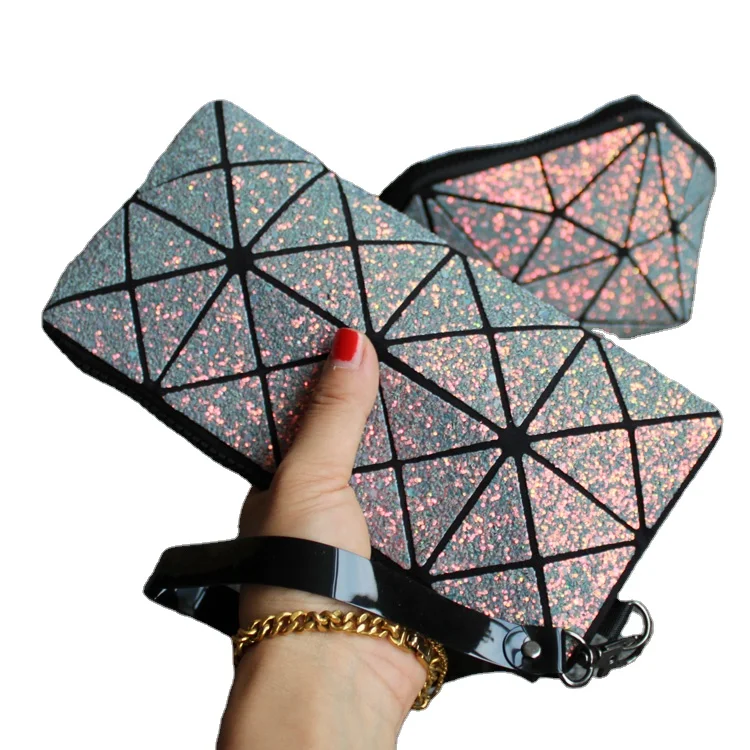 

Rhomboids geometric diamond bling glitter cosmetic bag set for girls