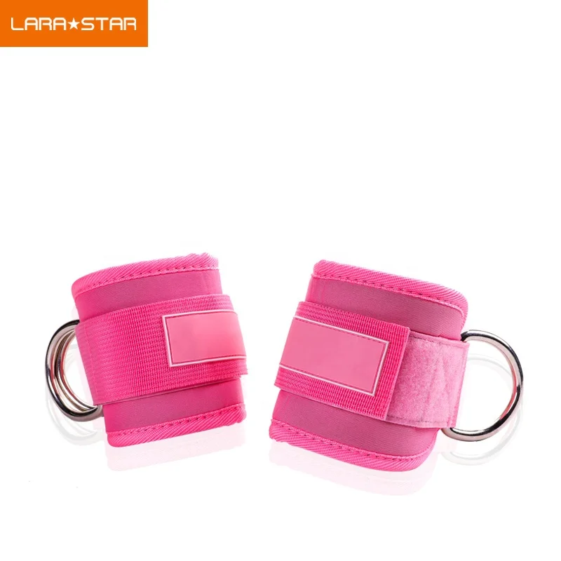 

customized logo neoprene GYM D Ring Ankle Straps for Cable Machines Leg fitness workout to support ankle, Black/pink