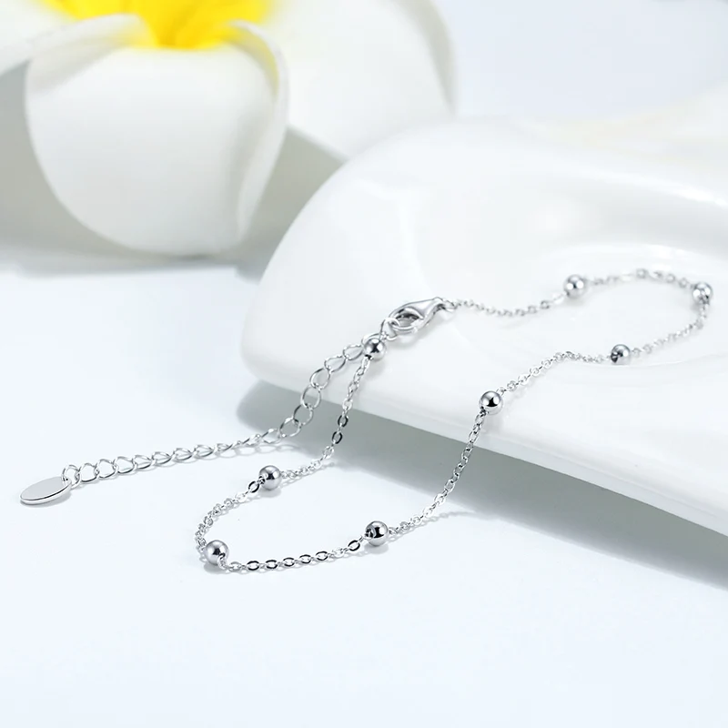 

RINNTIN SA05 Korean simple popular jewellery wholesale 925 sterling silver rhodium plated ball beads chain anklets foot jewelry