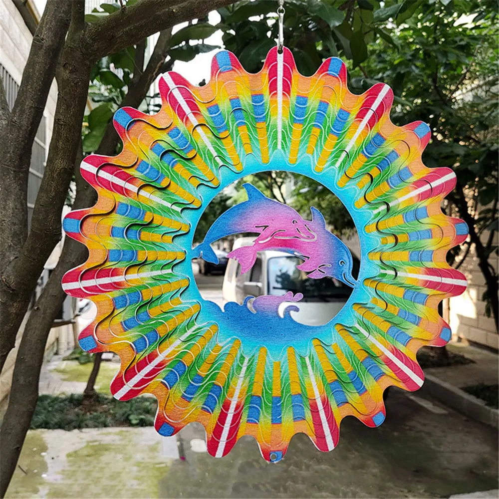 

Custom 12 Inch Large mandala color printing 3D Stainless Steel Wind Spinner Outdoor Metal Garden Wind Spinners