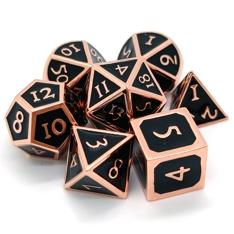 

Polyhedral customized novelty black enamel d6 d20 d4 d12 d24 dices sets metal dnd 7 set dice for game