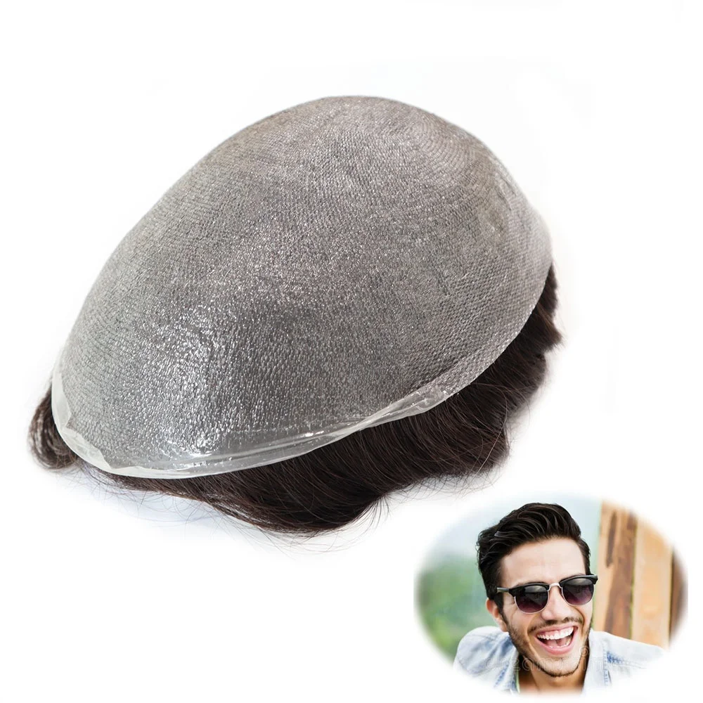 

Micro Thin Skin Human Hair Toupee Mens hair replacement Wig All V-Loop poly