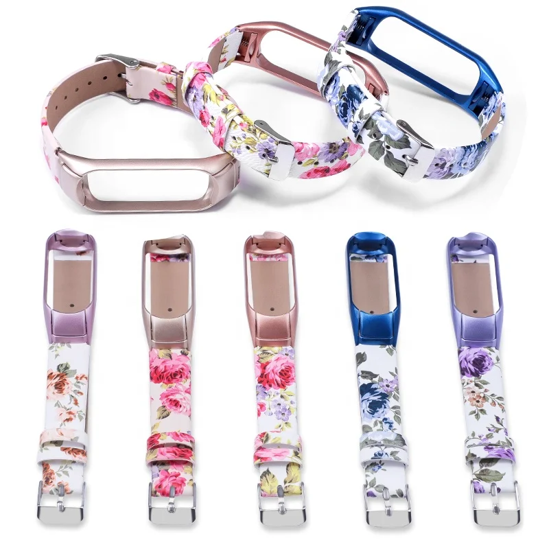 

BOORUI Pu leather strap miband 4 environmental fashional flowers miband 3 strap with Aluminum alloy case strap miband belt, Fashional colors show