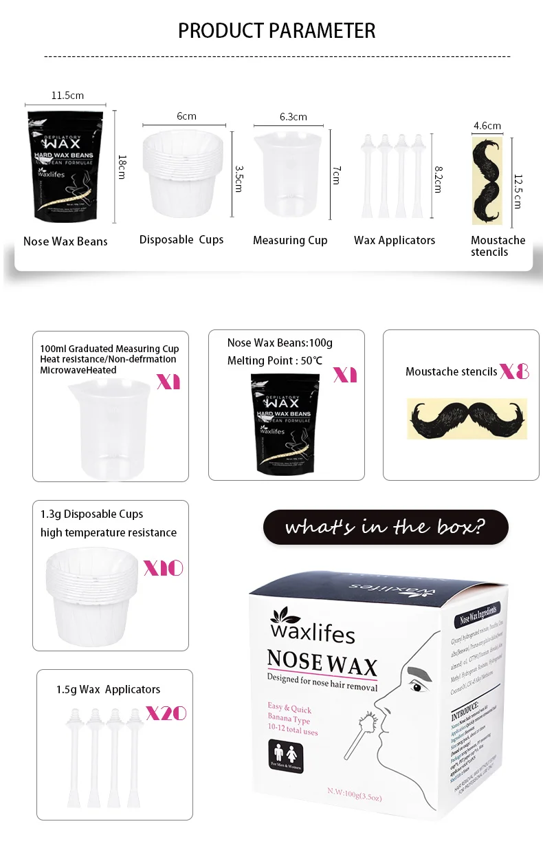 Free Sample Nasal Hair Removal Depilatory Hard Wax Beans Waxing Kit 100g Nose Wax For Men And