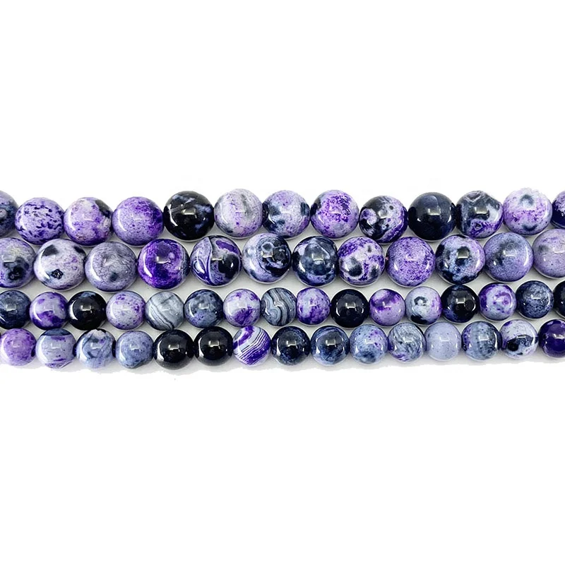 

1 strand/lot 6 8 10 mm Natural Purple Flame Agates Stone Bead Round Loose Spacer Beads For Jewelry Making Findings DIY Bracelet, Black