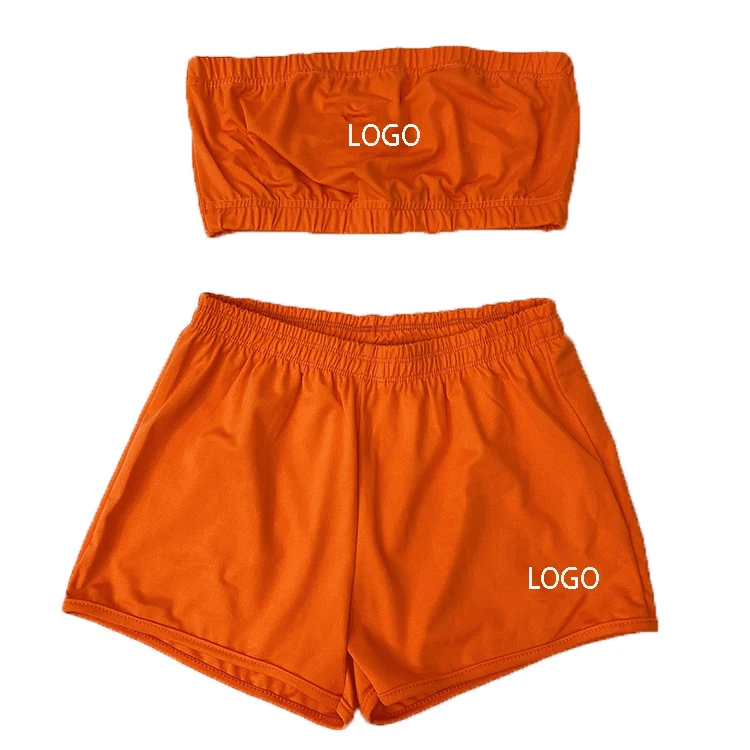 

workout biker women clothing 2 piece tube top short sets for custom logo