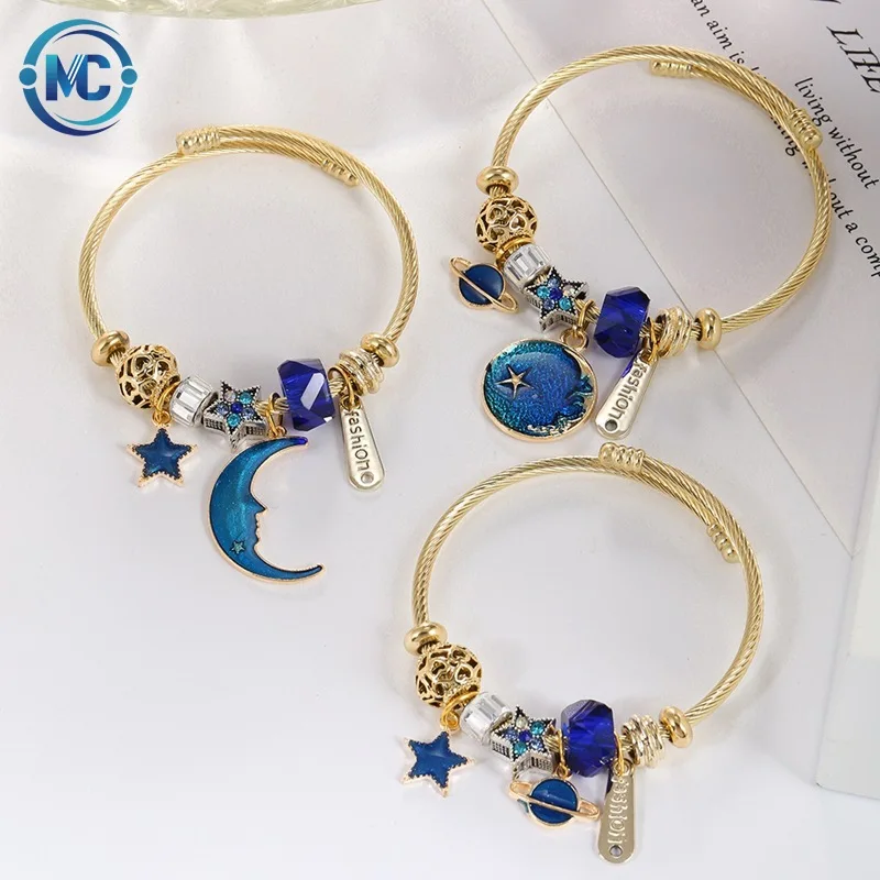 

Fashion star cosmic element bracelet star moon pendant opening adjustable stainless steel bracelet