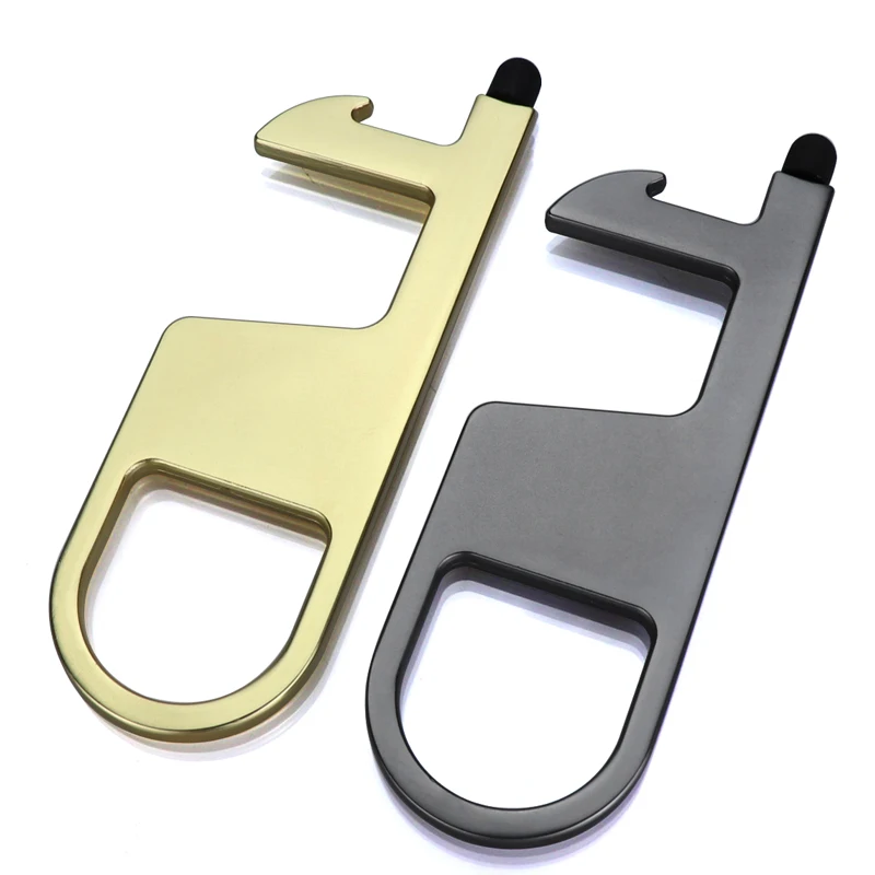 

Amazon product metal defensive no touch door opener keychain custom logo with soft tip, Black,gold,silver