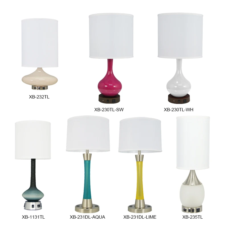 Decorative Accent Bedside Standing Light USB Outlet Hospitality Hotel Table Desk Lamp with Fabric Shade