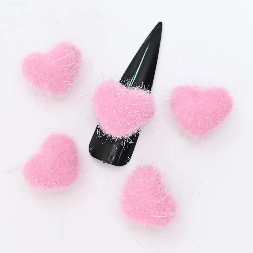 

1PC ZCF044 Magnetic Nail Fluffy Poms Multicolor+ Love Heart Poms Plush Ball for DIY Nail art 3D Nail Charms poms