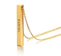 

Personalize Custom Stainless Steel Engraved Name Vertical Bar Necklace