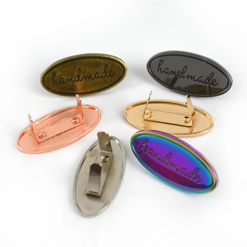 

MeeTee BF786 Custom Colorful Hand-made Tag Hardware Oval Shape Handmade Engraving Alloy Label LOGO for Handbag Decoration Mark, Gun black/gold/sliver/bronze