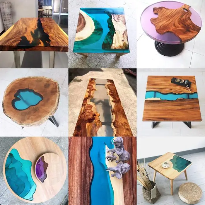 epoxy resin live edge river wooden end table