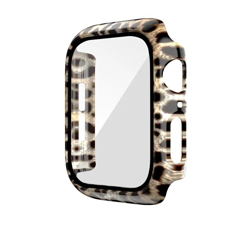 

Leopard Full Screen Protect PC Glass Watch Case for Apple Watch Series 6 SE 5 4 3 2 1 Zebra Frame Bumper Cover for iWatch
